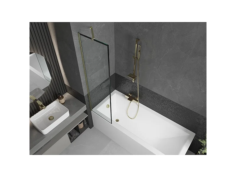 Mexen Next pare-douche 1-volet 50 x 150 cm, cadre noir, or brossé - 895-050-000-00-70-55