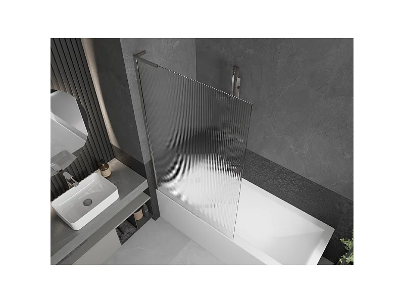 Mexen Next L panel de bañera de 1 hoja 100 x 150 cm, rayas, cromo - 895-100-000-03-09-01