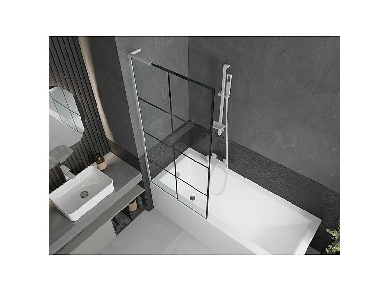 Mexen Next L bath screen 1-wing 80 x 150 cm, black pattern, white - 895-080-000-03-77-20