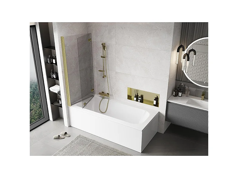 Mexen Mist shower screen 2-wing left 140 x 150 cm, transparent, brushed gold - 8A9-140-002-55-00-L