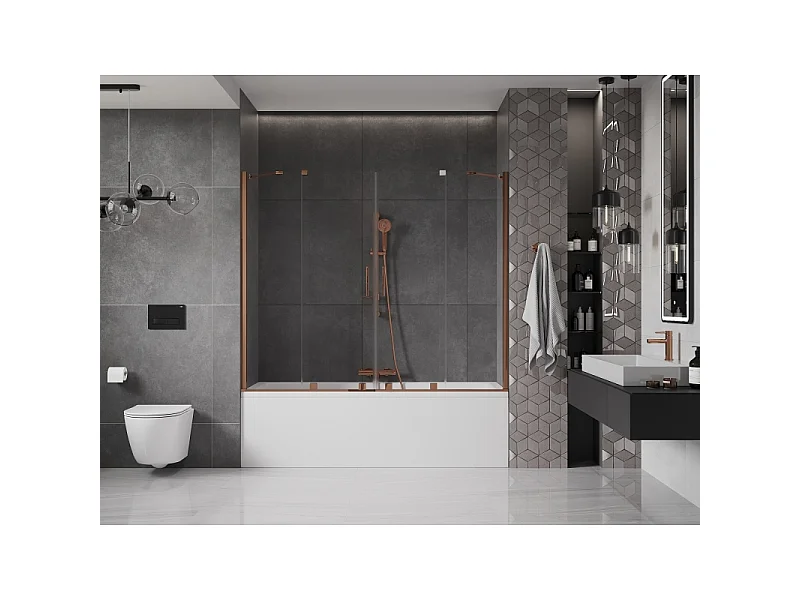 Mexen Velar Duo 2-panel sliding bath screen 180 x 150 cm, transparent, rose gold - 896-180-000-02-60