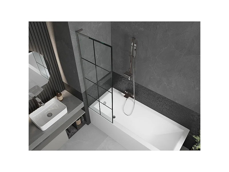 Mexen Next L resguardo de banho 1-folha 60 x 150 cm, padrão preto, cromado - 895-060-000-03-77-01