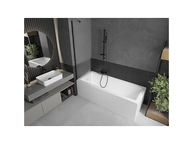 Mexen Next 1-door Bath Screen 50 x 150 cm, Frosted, Black - 895-050-000-00-30-70