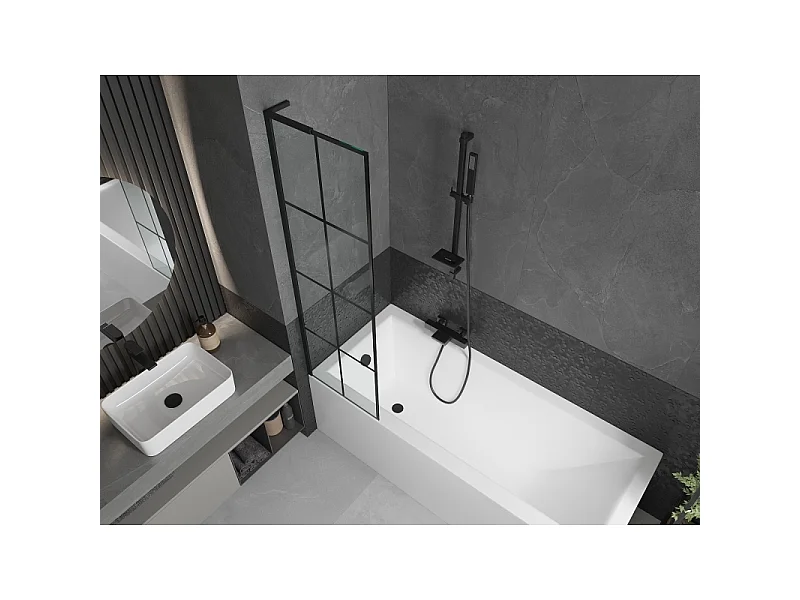 Mexen Next L Bath Screen 1-Panel 50 x 150 cm, Black Pattern, Black - 895-050-000-03-77-70