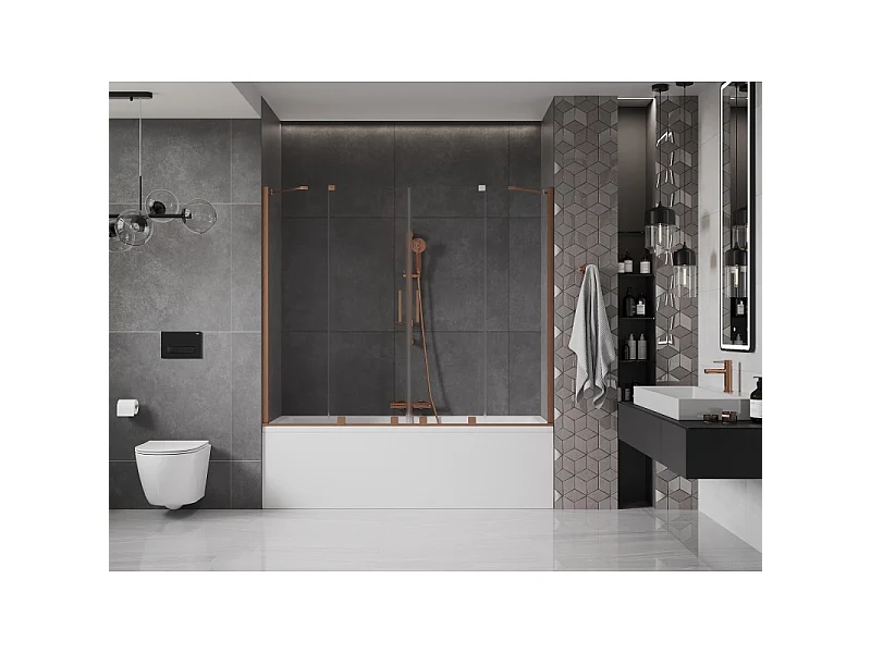 Mexen Velar Duo 2-panel sliding bath screen 190 x 150 cm, transparent, brushed copper - 896-190-000-02-65