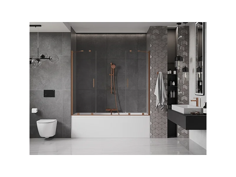 Mexen Velar Duo 2-panel sliding bath screen 190 x 150 cm, transparent, brushed copper - 896-190-000-02-65