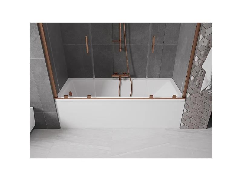 Mexen Velar Duo 2-panel sliding bath screen 190 x 150 cm, transparent, brushed copper - 896-190-000-02-65