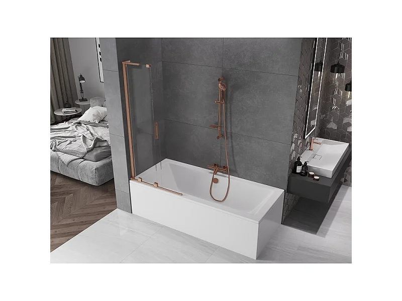 Mexen Velar L bath screen 2-wing sliding 80 x 150 cm, transparent, brushed copper - 896-080-003-01-65