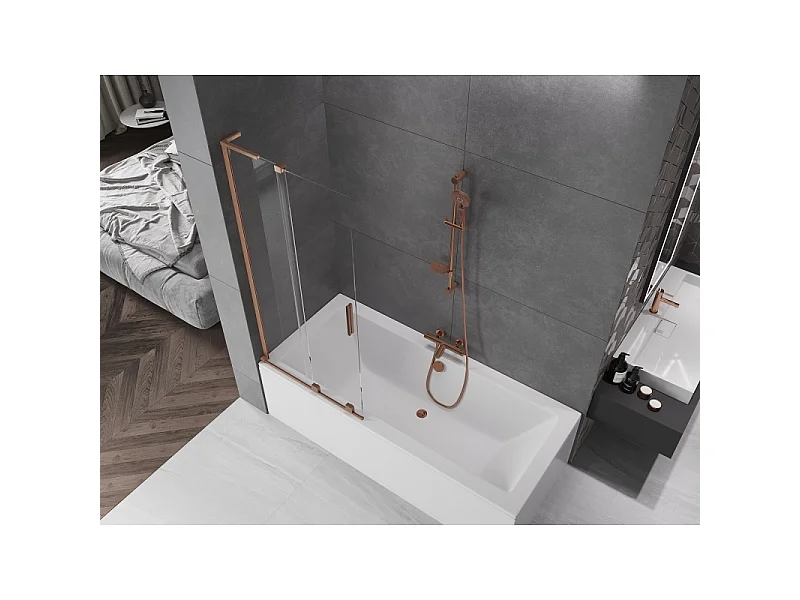 Mexen Velar L bath screen 2-wing sliding 80 x 150 cm, transparent, brushed copper - 896-080-003-01-65