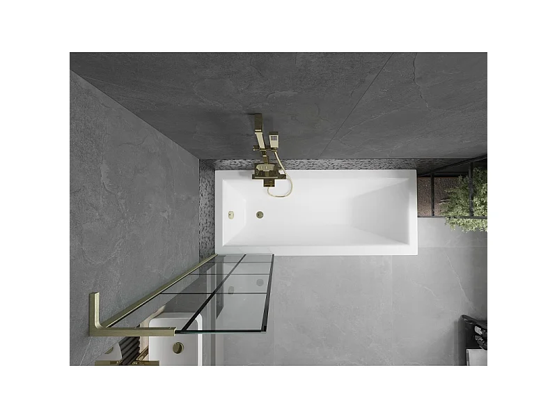 Mexen Next L paravent de baignoire à 1 vantail 50 x 150 cm, grille noire, or brossé - 895-050-000-03-77-55
