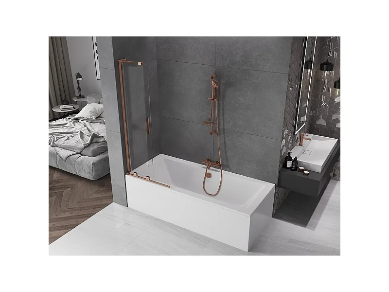 Mexen Velar L two-panel sliding bathtub screen 75 x 150 cm, transparent, rose gold - 896-075-003-01-60