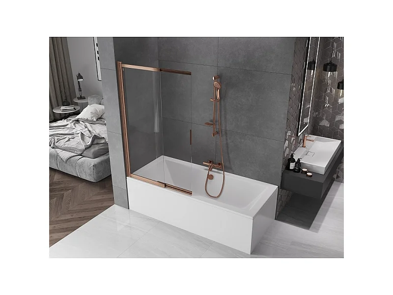 Mexen Fox paroi de douche à 2 volets coulissante 100 x 150 cm, transparent, cuivre brossé - 891-100-002-65-00