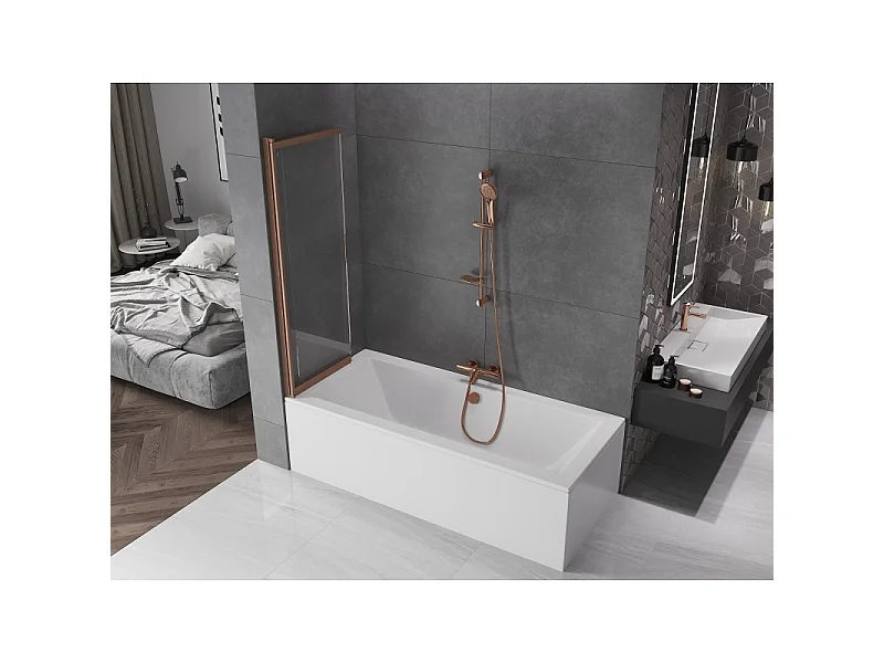 Mexen Fox paroi de douche à 2 volets coulissante 100 x 150 cm, transparent, cuivre brossé - 891-100-002-65-00