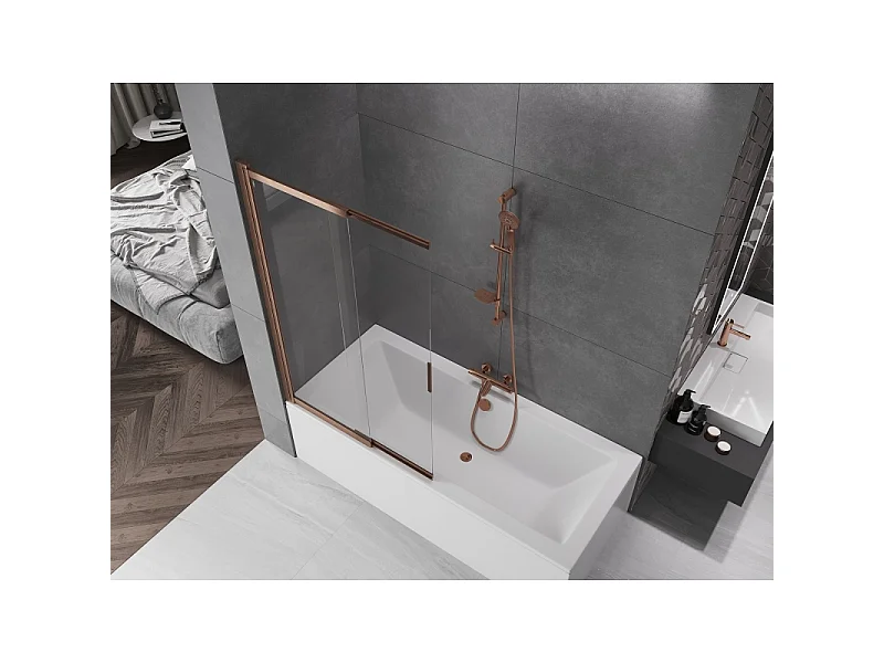 Mexen Fox paroi de douche à 2 volets coulissante 100 x 150 cm, transparent, cuivre brossé - 891-100-002-65-00