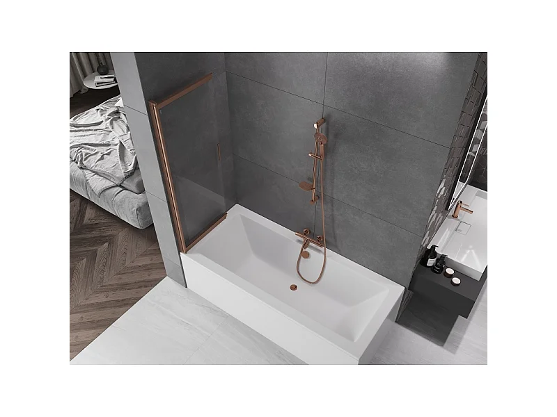 Mexen Fox paroi de douche à 2 volets coulissante 100 x 150 cm, transparent, cuivre brossé - 891-100-002-65-00