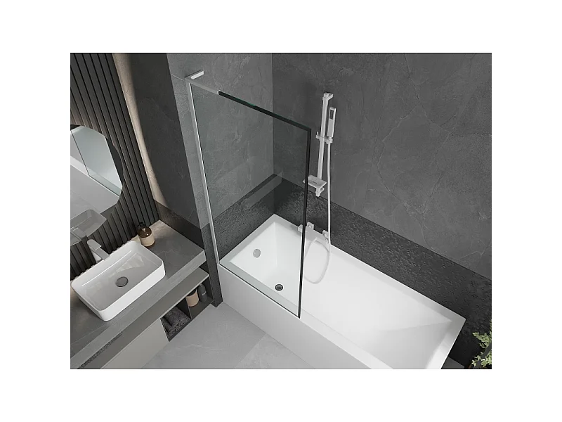 Mexen Next L bathtub screen 1-wing 80 x 150 cm, black pattern, white - 895-080-000-03-70-20