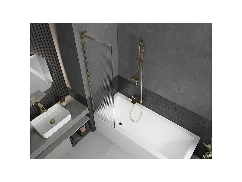 Mexen Next L paroi de baignoire à 1 volet 50 x 150 cm, rayures, doré - 895-050-000-03-09-50