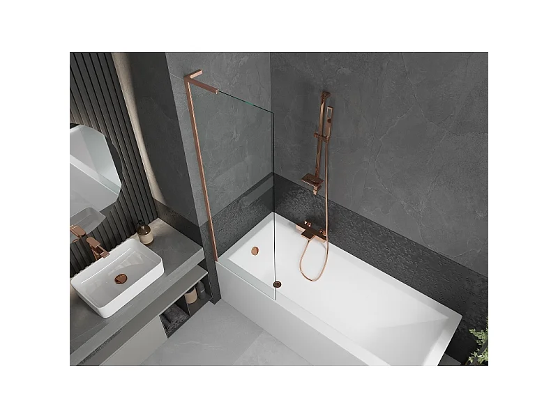 Mexen Next L paroi de baignoire 1 volet 60 x 150 cm, transparent, cuivre brossé - 895-060-000-03-00-65