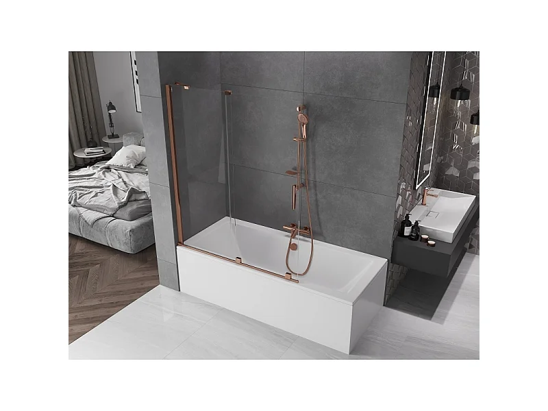 Mexen Velar paroi de baignoire à 2 panneaux coulissants 130 x 150 cm, transparent, or rose - 896-130-000-01-60