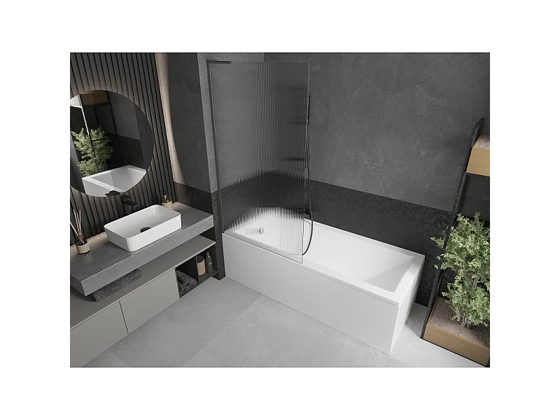 Mexen Next L paroi de baignoire 1 volet 90 x 150 cm, rayures, métal gun - 895-090-000-03-09-95