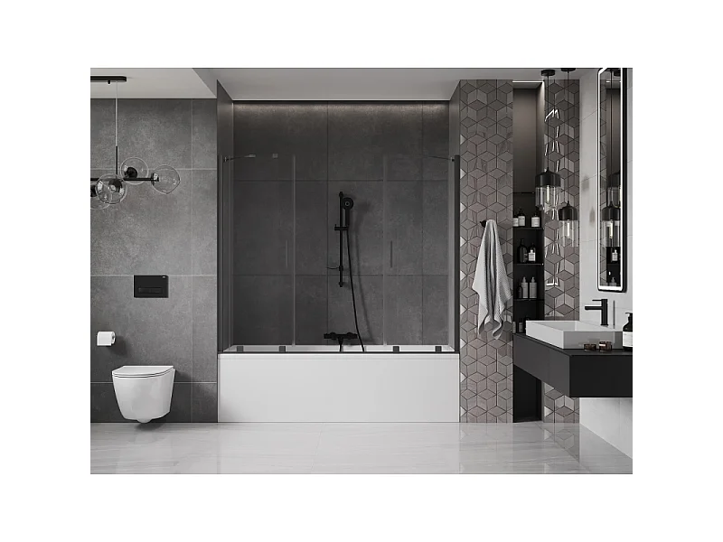 Mexen Velar Duo badekarskærm 2-fløjet skydedør 180 x 150 cm, transparent, gun gray børstet - 896-180-000-02-66