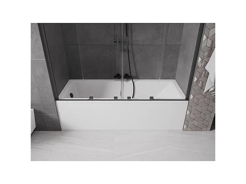 Mexen Velar Duo badekarskærm 2-fløjet skydedør 180 x 150 cm, transparent, gun gray børstet - 896-180-000-02-66