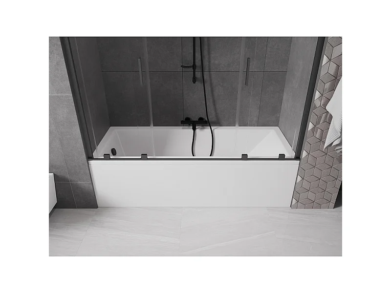 Mexen Velar Duo badekarskærm 2-fløjet skydedør 180 x 150 cm, transparent, gun gray børstet - 896-180-000-02-66