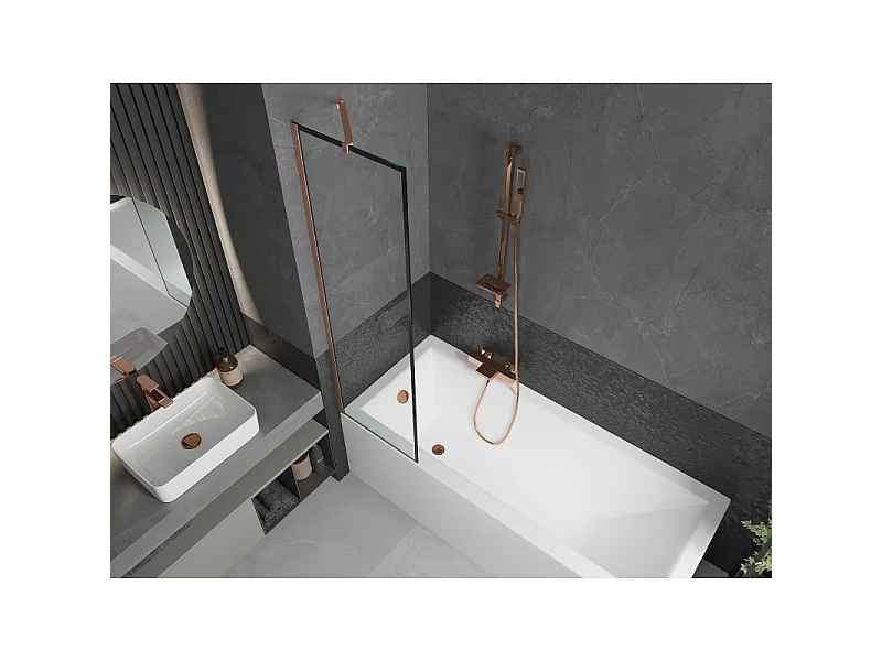Mexen Next paroi de baignoire 1 volet 50 x 150 cm, cadre noir, cuivre brossé - 895-050-000-00-70-65