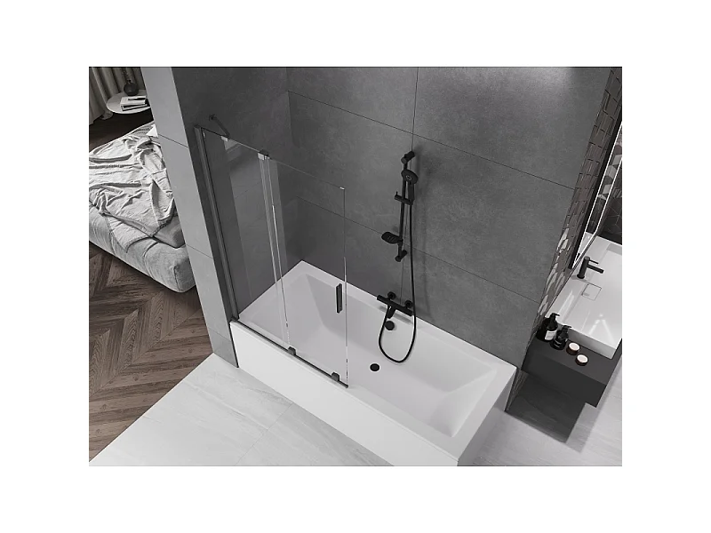 Mexen Velar 2-delige verschuifbare badscherm 100 x 150 cm, transparant, geborsteld geweergrijs - 896-100-000-01-66