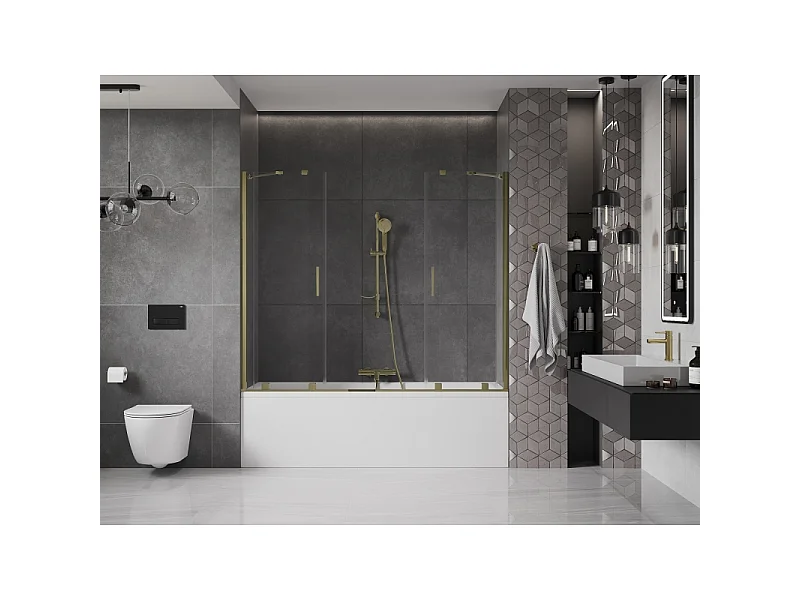 Mexen Velar Duo paravent de baignoire à 2 volets coulissants 180 x 150 cm, transparent, doré - 896-180-000-02-50