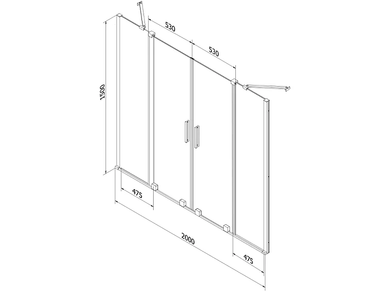 Mexen Velar Duo parawan nawannowy 2-skrzydłowy rozsuwany 200 x 150 cm, transparent, czarny - 896-200-000-02-70