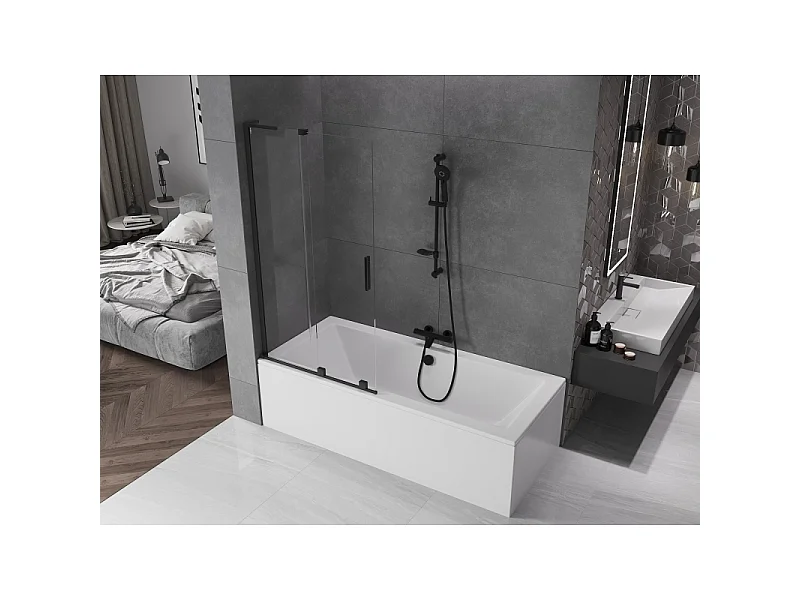 Mexen Velar L paroi de baignoire à 2 vantaux coulissante 95 x 150 cm, transparent, noir - 896-095-003-01-70