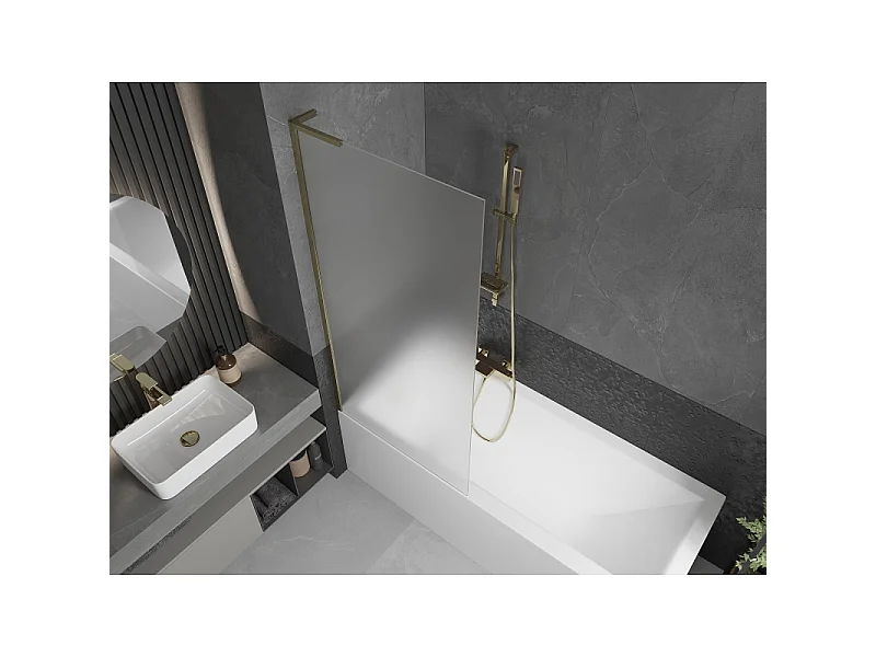 Mexen Next L paroi de baignoire 1 volet 80 x 150 cm, givré, doré - 895-080-000-03-30-50