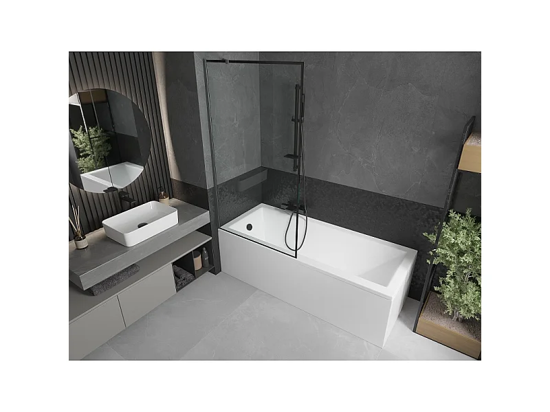 Mexen Next paroi de baignoire 1 panneau 90 x 150 cm, cadre noir, métal canon - 895-090-000-00-70-95