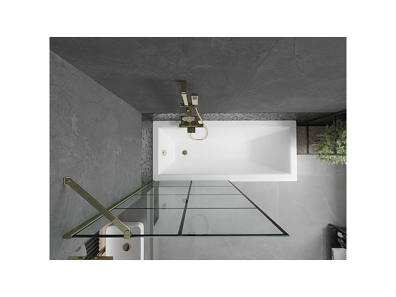 Mexen Next parawan nawannowy 1-skrzydłowy 90 x 150 cm, czarna kratka, złoty - 895-090-000-00-77-50