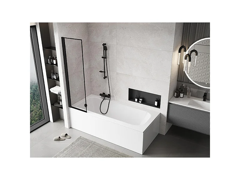 Mexen Mist paroi de baignoire à 1 volet gauche 50 x 150 cm, cadre noir, noir - 8A9-050-001-70-70-L