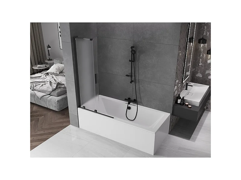 Mexen Velar L parawan nawannowy 2-skrzydłowy rozsuwany 95 x 150 cm, szron, czarny - 896-095-003-31-70