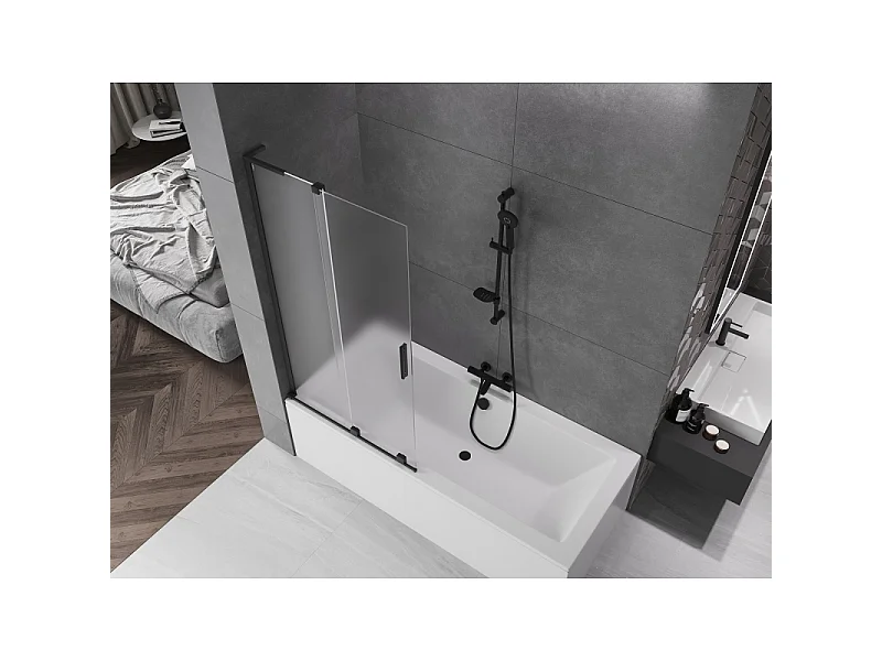 Mexen Velar L parawan nawannowy 2-skrzydłowy rozsuwany 95 x 150 cm, szron, czarny - 896-095-003-31-70