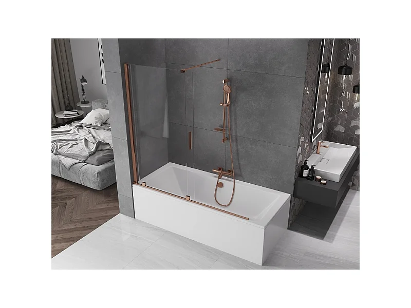 Mexen Velar divisória de banho dobrável deslizante de 2 painéis 160 x 150 cm, transparente, ouro rosa - 896-160-000-01-60