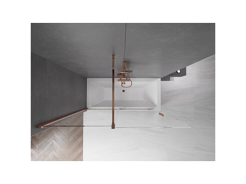 Mexen Velar divisória de banho dobrável deslizante de 2 painéis 160 x 150 cm, transparente, ouro rosa - 896-160-000-01-60