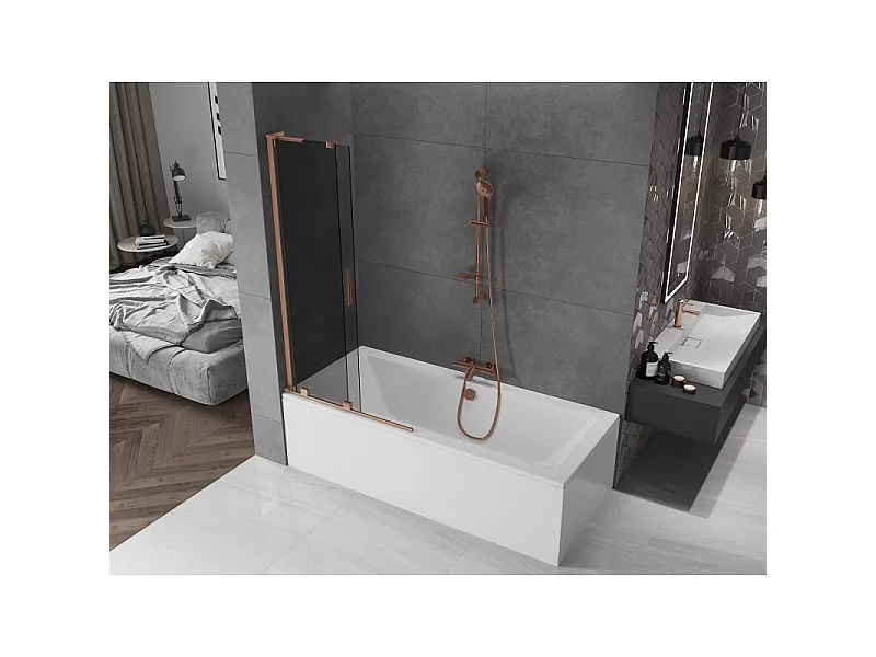 Mexen Velar L 2-wing sliding shower screen 95 x 150 cm, graphite, brushed copper - 896-095-003-41-65
