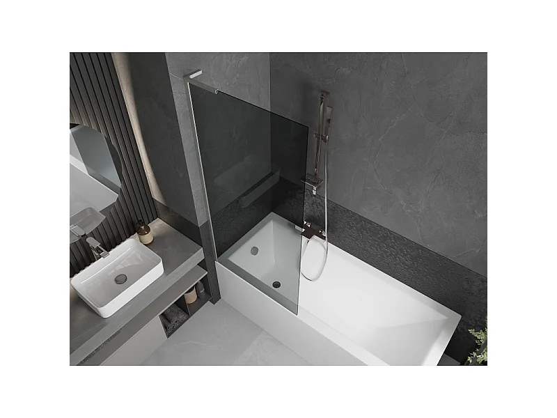 Mexen Next L bathtub screen 1-panel 80 x 150 cm, graphite, brushed nickel - 895-080-000-03-40-97