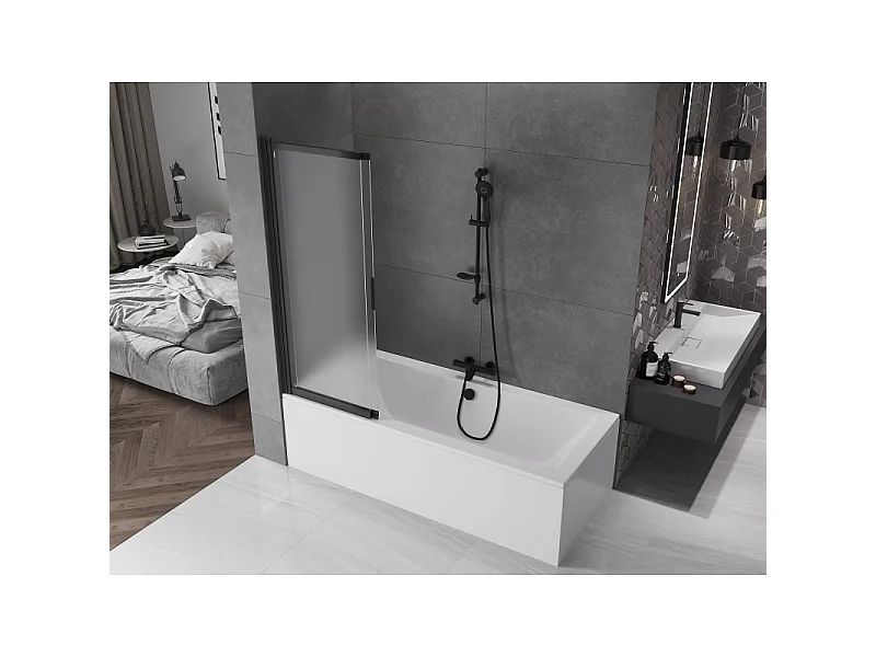 Mexen Fox paroi de baignoire coulissante à 2 volets 120 x 150 cm, givre, noir - 891-120-002-70-30