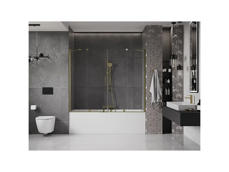 Mexen Velar Duo 2-panel sliding bathtub screen 190 x 150 cm, transparent, gold - 896-190-000-02-50
