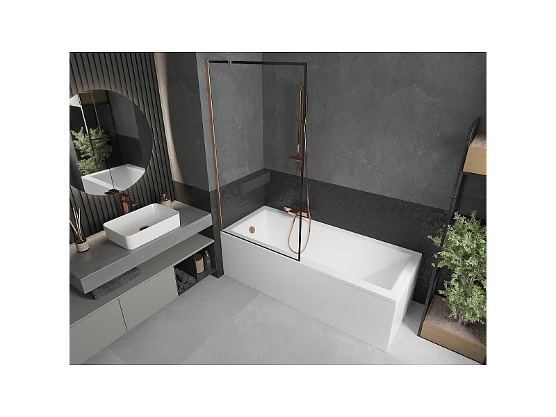 Mexen Next Bathtub Screen 1-Panel 90 x 150 cm, Black Pattern, Brushed Copper - 895-090-000-00-70-65