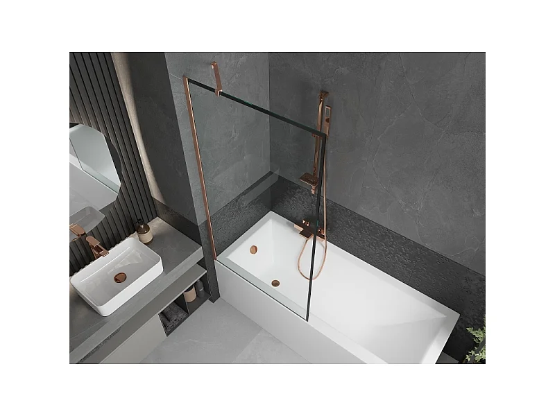 Mexen Next Bathtub Screen 1-Panel 90 x 150 cm, Black Pattern, Brushed Copper - 895-090-000-00-70-65