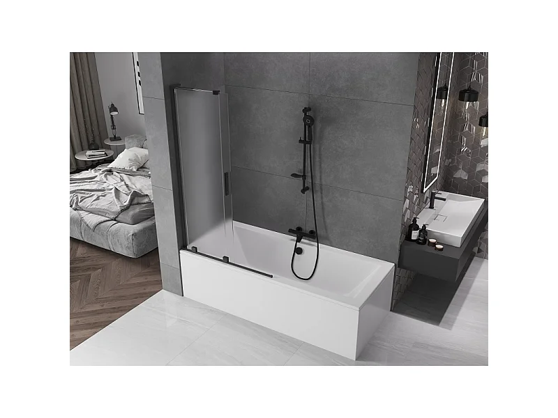 Mexen Velar L parawan nawannowy 2-skrzydłowy rozsuwany 100 x 150 cm, szron, czarny - 896-100-003-31-70