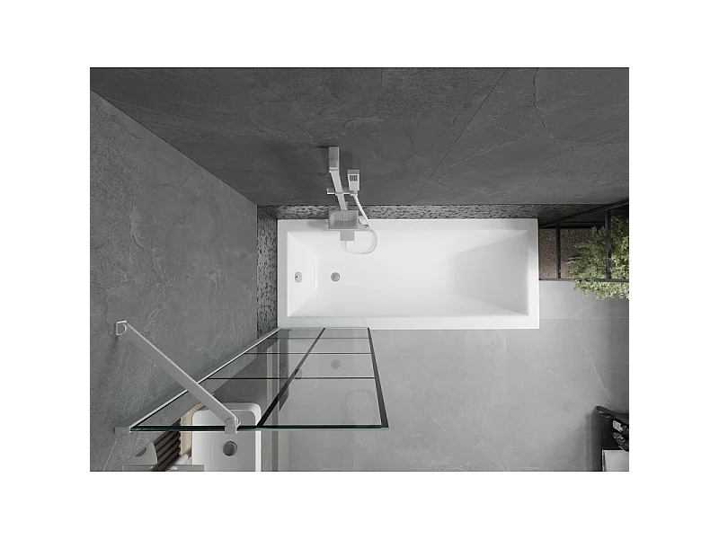 Mexen Next single-wing bath screen 60 x 150 cm, black grid, white - 895-060-000-00-77-20