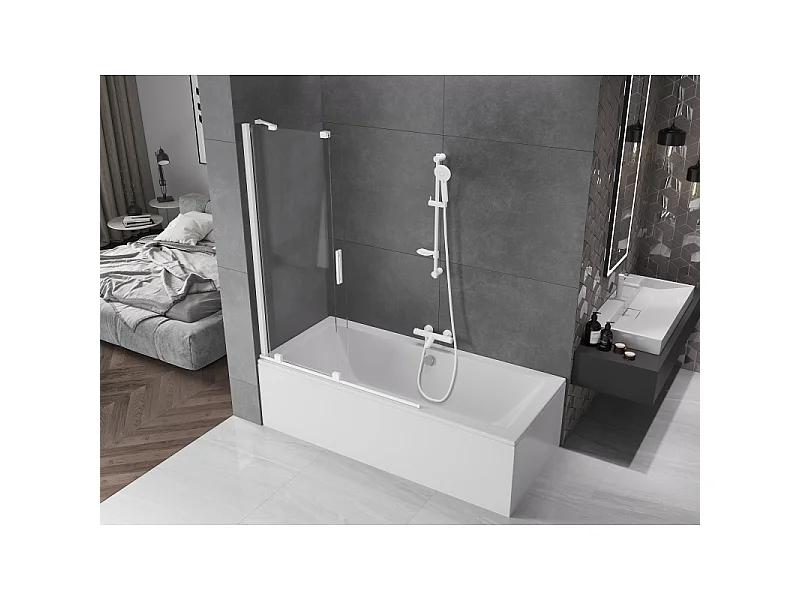 Mexen Velar tweepanelige verschuifbare badwand 120 x 150 cm, transparant, wit - 896-120-000-01-20