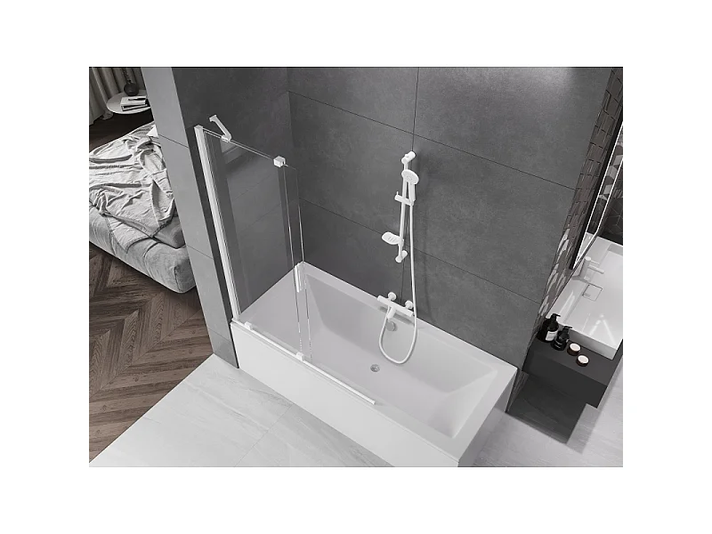 Mexen Velar tweepanelige verschuifbare badwand 120 x 150 cm, transparant, wit - 896-120-000-01-20
